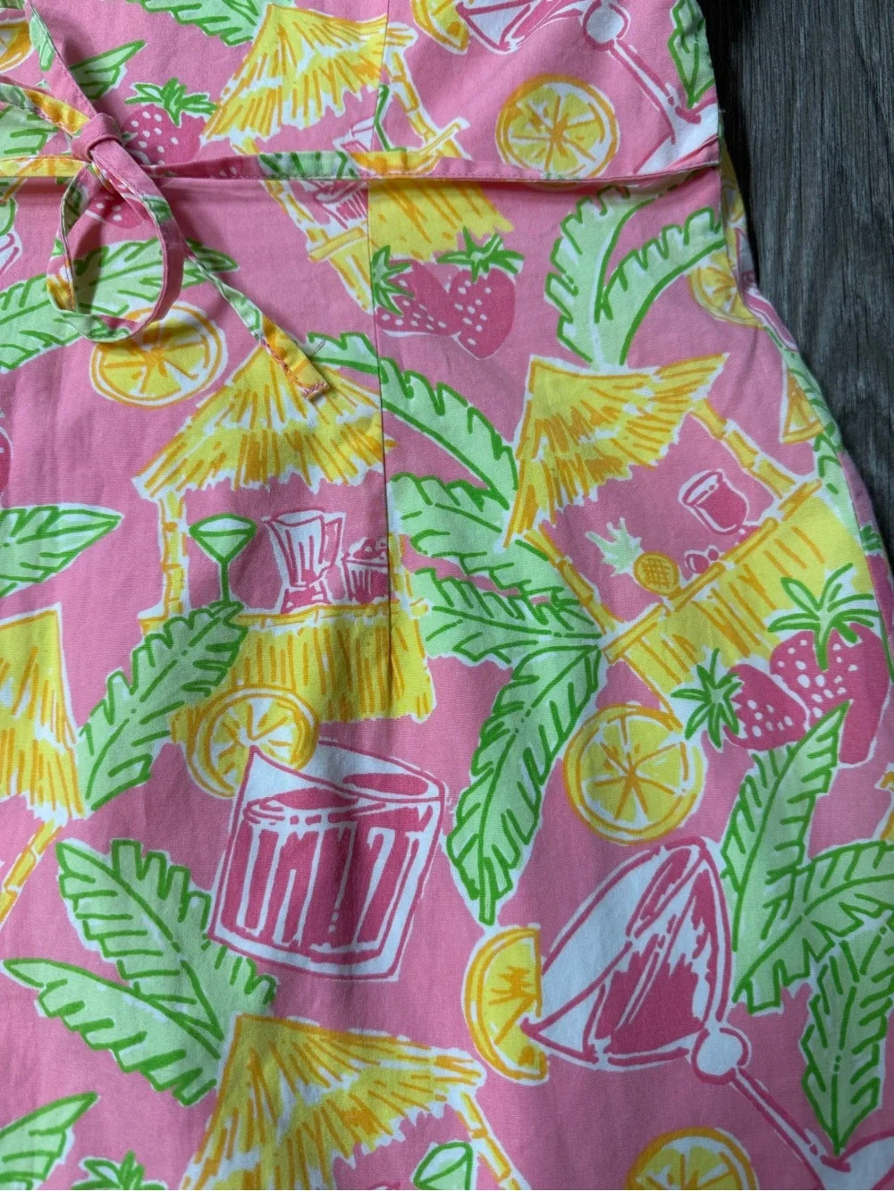 Lilly Pulitzer Pink Cocktail Tiki Print Sleeveless Shirt Dress 4 Cotton Preppy - Picture 10 of 11